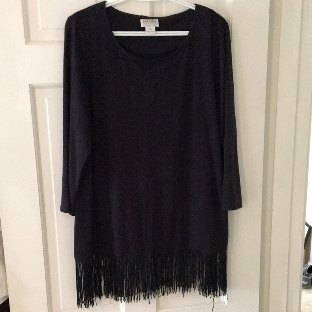 Black Tunic Top with Fringed Hemline